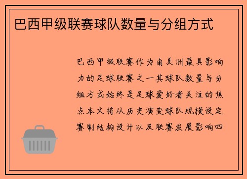 巴西甲级联赛球队数量与分组方式